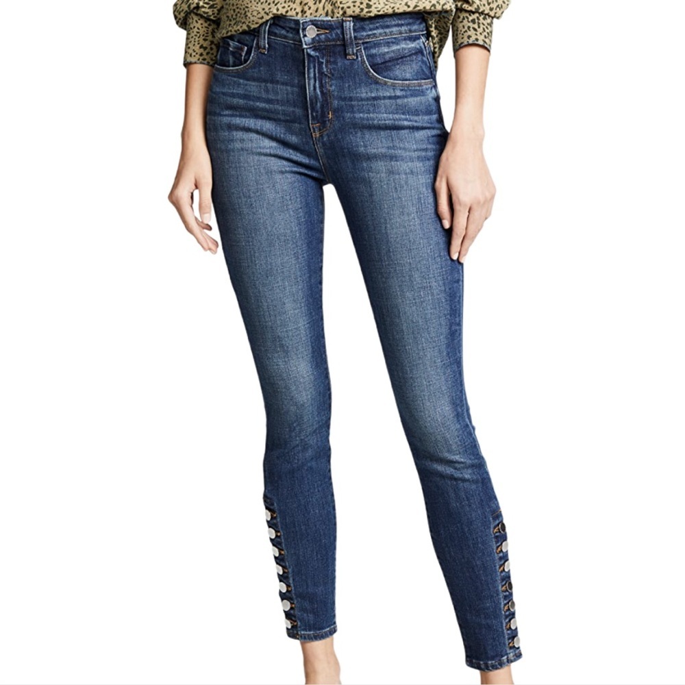 NWT L'AGENCE Piper High Rise Skinny Jeans Button Ankle Dark Wash Denim Size 25